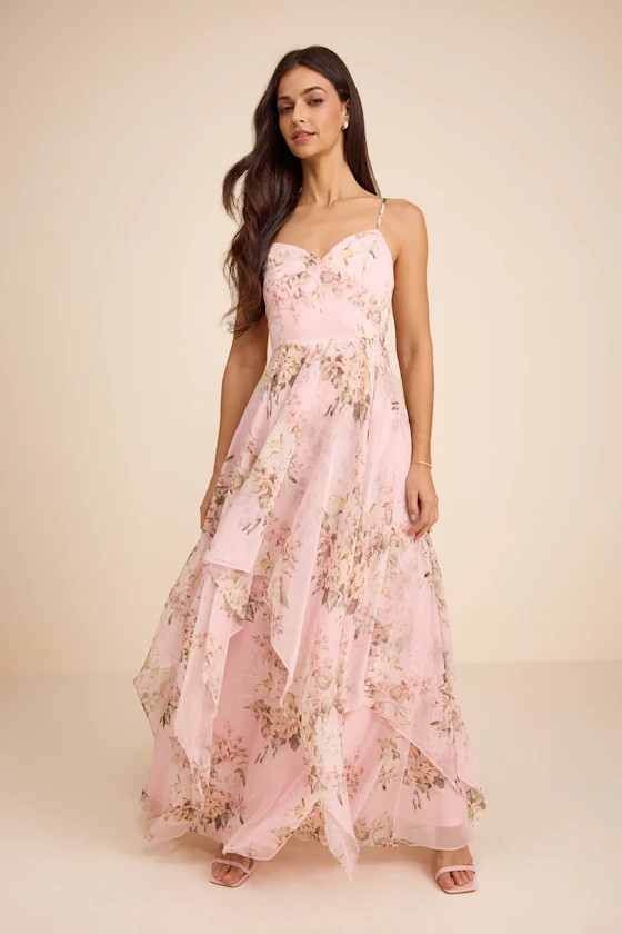 Breigh Blush Floral Sleeveless Maxi Dress | pink maxi dress | pink prom dress | Lulus
