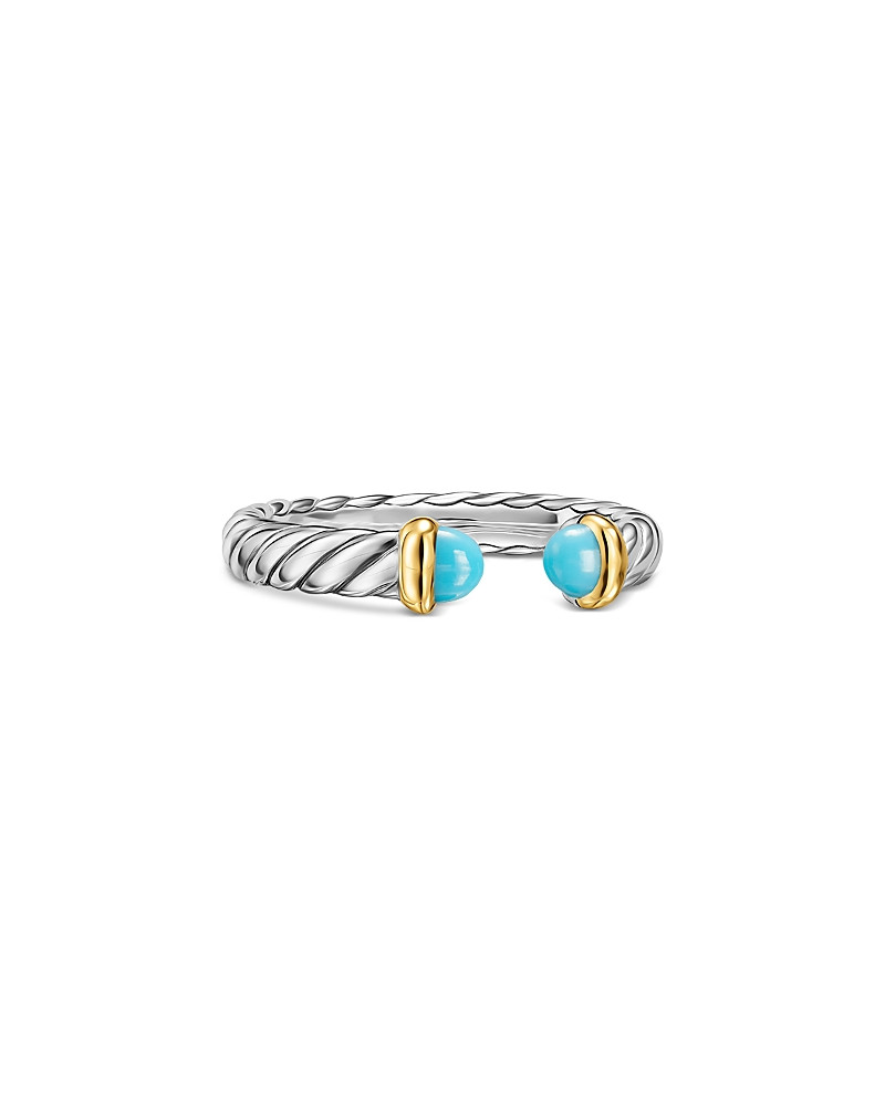 Petite Cable Open Ring in Sterling Silver with 14K Yellow Gold and Turquoise, 3.4mm | Bloomingdale's (US)