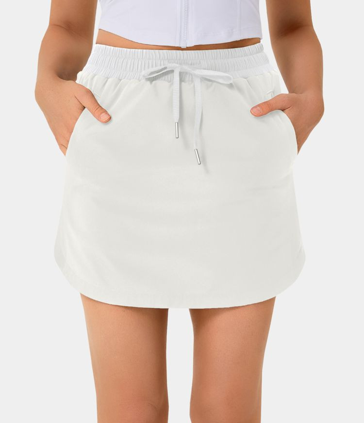 High Waisted Drawstring Side Pocket 2-in-1 Curved Hem Mini Golf Skirt | HALARA