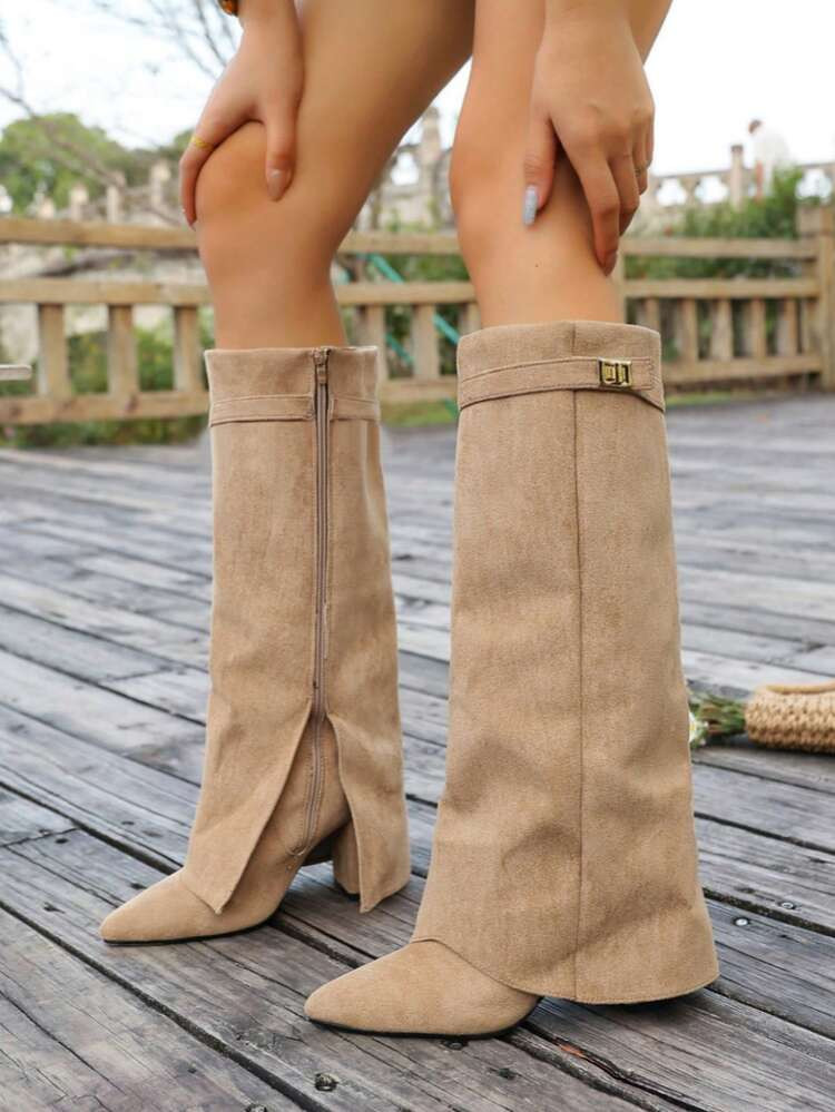 Fall/Winter 2025 Spring/Summer New European & American Pointed Toe Tall Boots Women, Slim Fit Straight Leg Shaft Boots, Wedge Heel Riding Boots | SHEIN