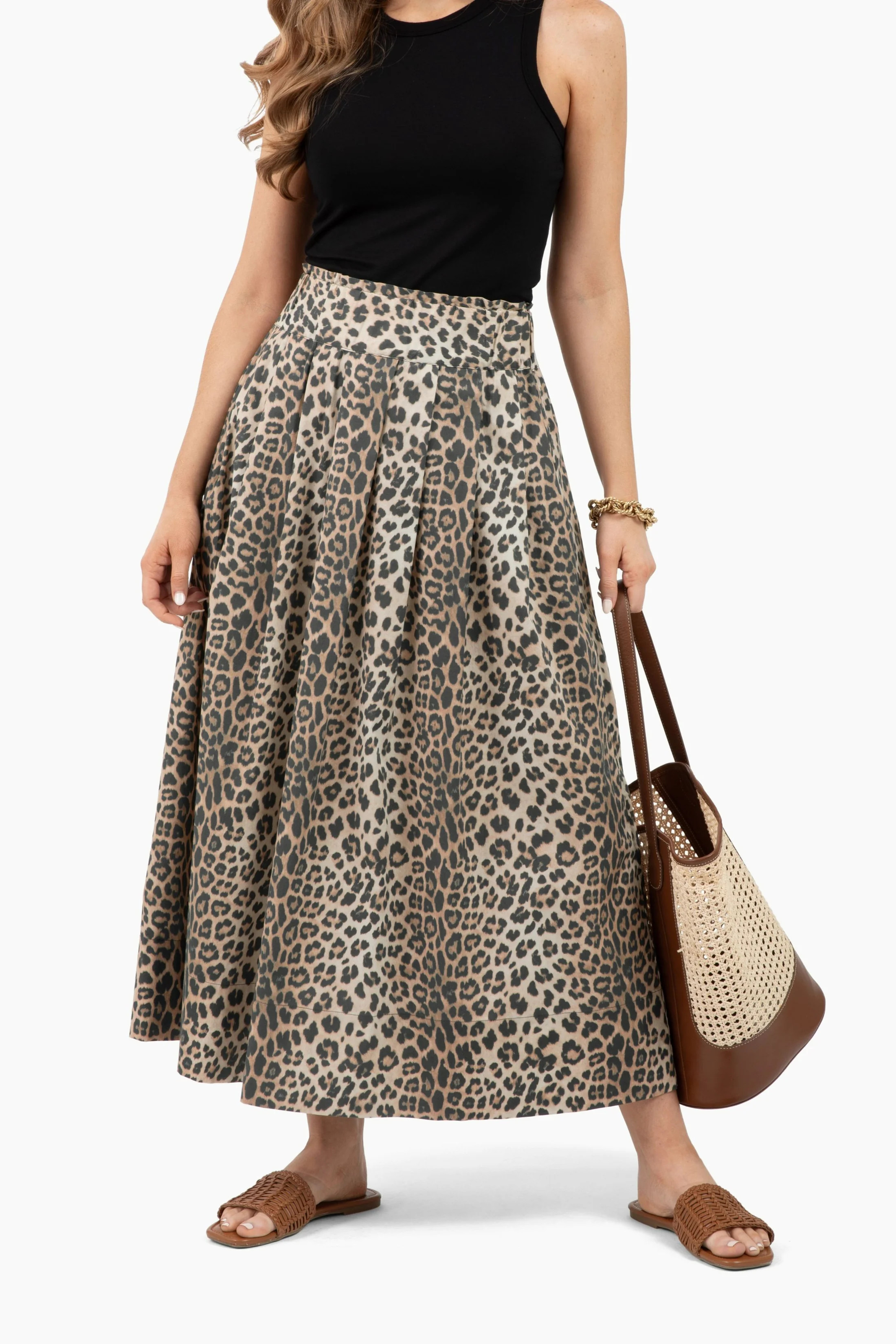 Take Pause Maxi Poplin Skirt - Khaki Leopard | Quiet Culture