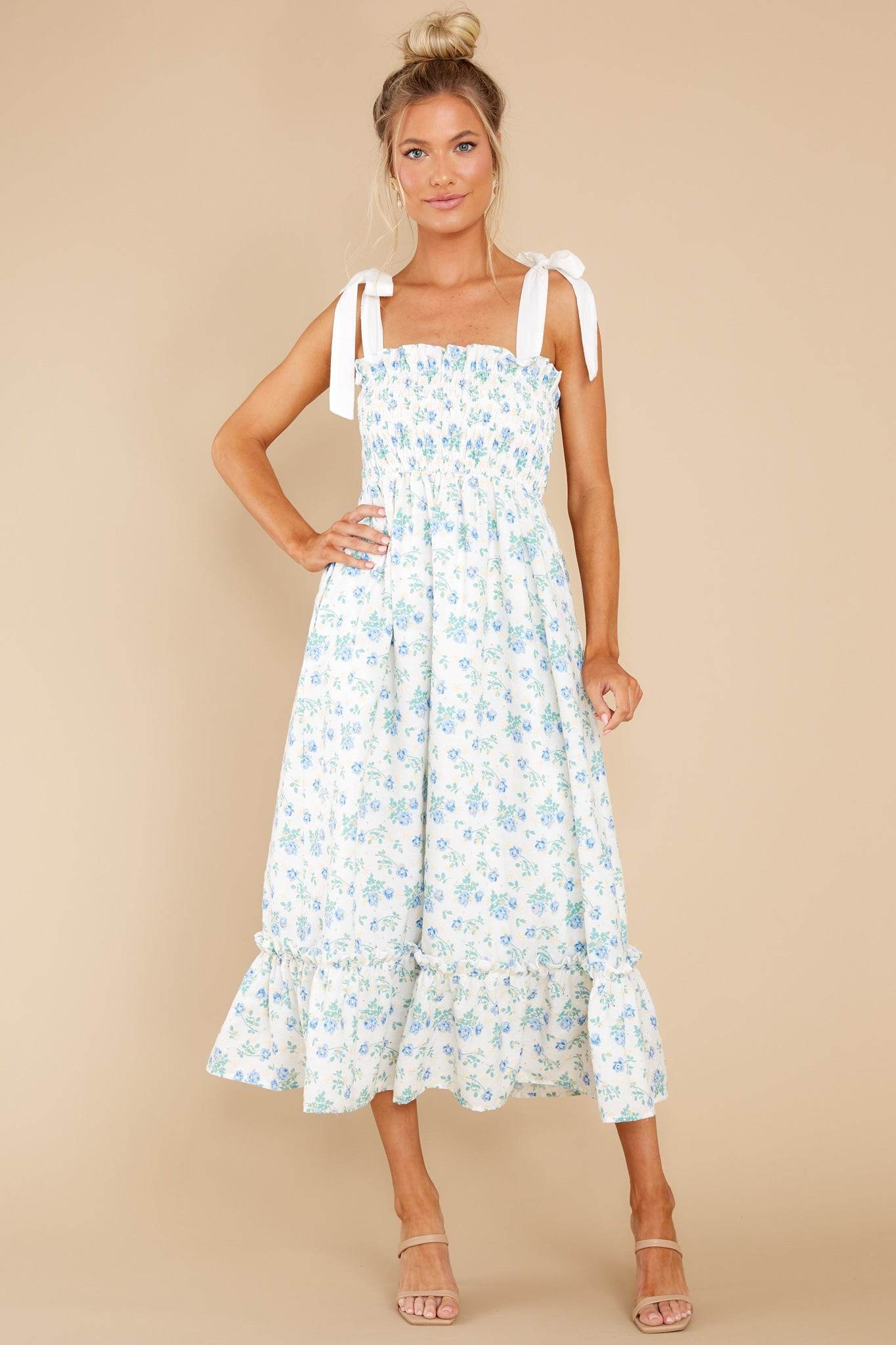 Camera Shy Blue Floral Print Midi Dress | Red Dress 