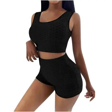 Ribbed Workout Sets for Women 2 Piece Gym Outfits Crop Tank Tops and High Waist Slim Running Shorts  | Walmart (US)