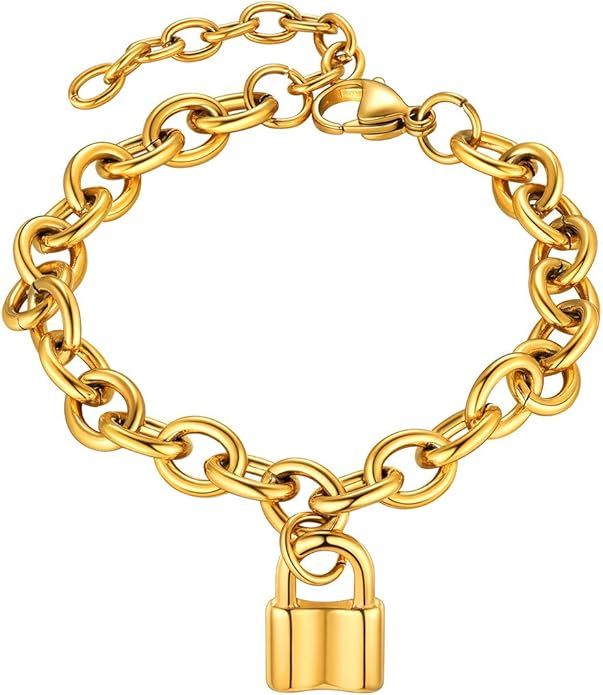 FOCALOOK Link Chain Bracelets for Women, Customizable Bracelets, 18K Gold Plated Adjustable Chain... | Amazon (US)