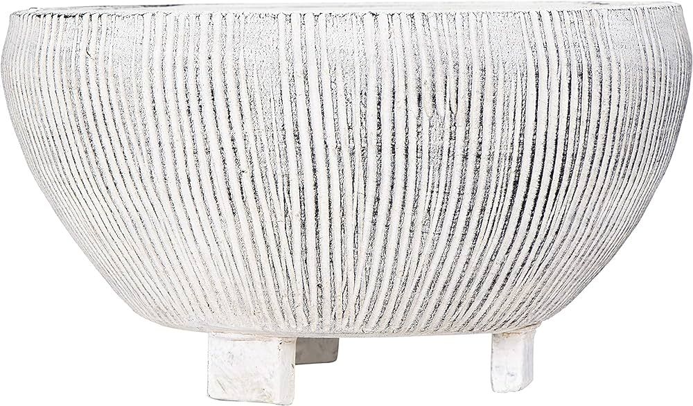 Creative Co-Op Coastal Terracotta Footed Planter with Textured Stripes, Grey 8.25 Inch Round | Amazon (US)
