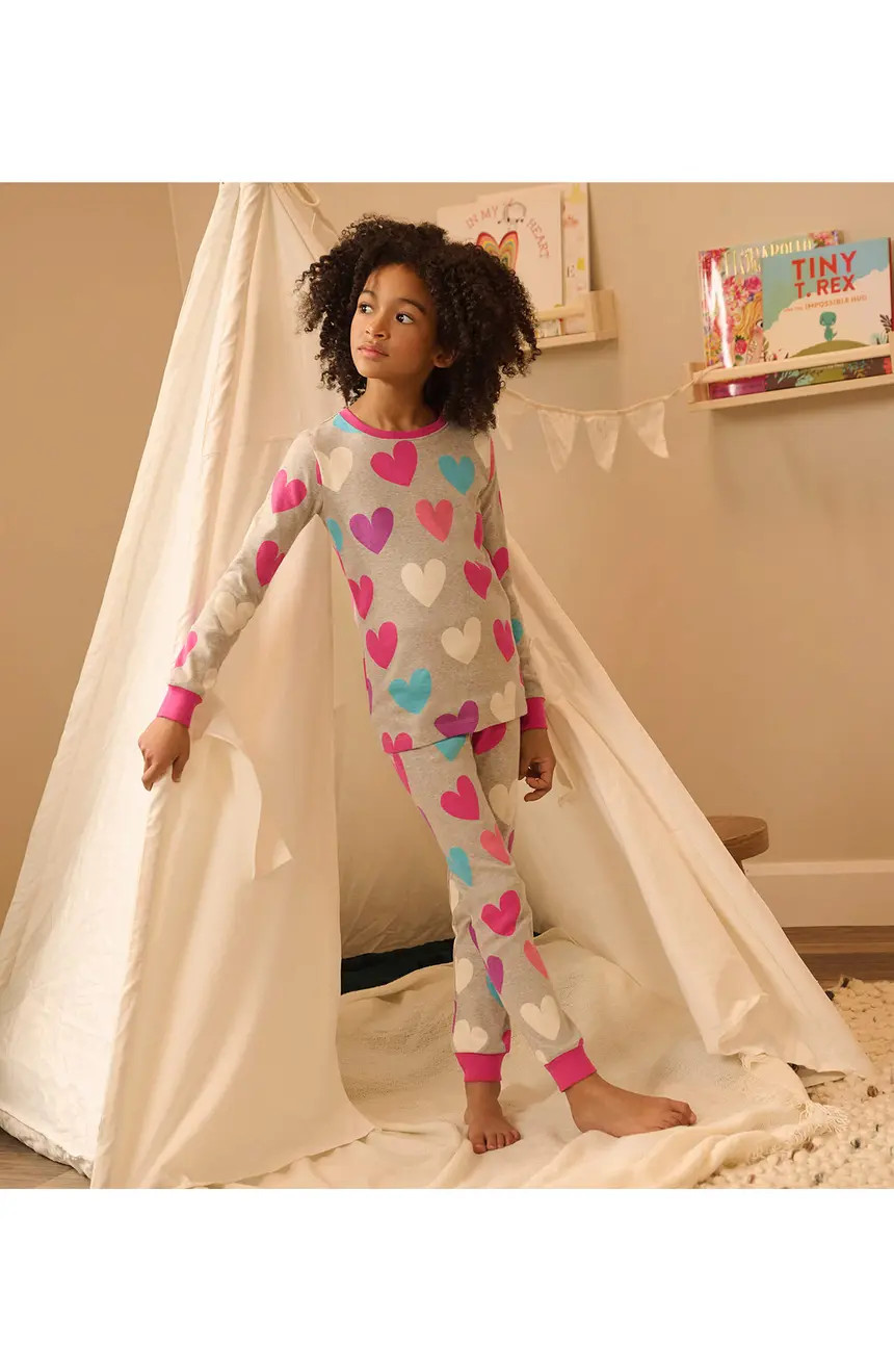 Hatley Kids' Fun Hearts Fitted Two-Piece Cotton Pajamas | Nordstrom | Nordstrom