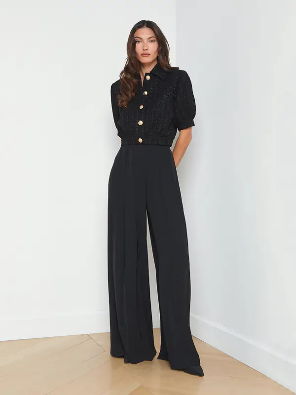 Nova Pleated Wide-Leg Pant in Black | L'AGENCE | L'Agence