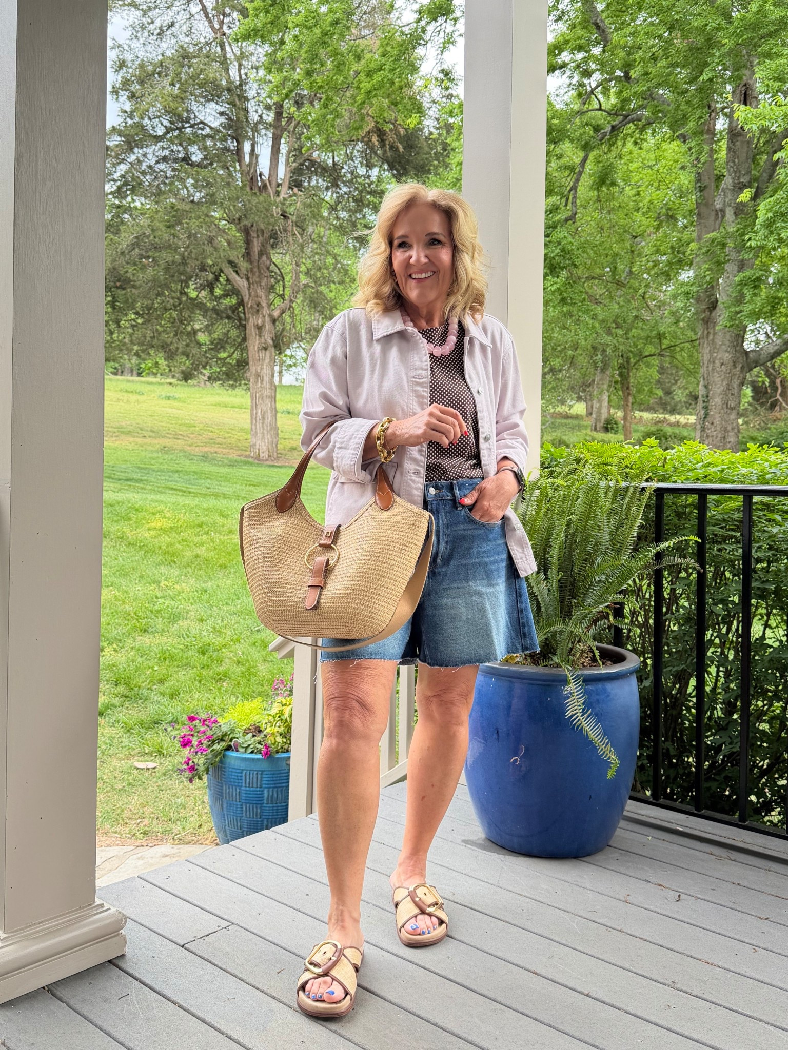 Size medium in jacket and tee 
Size 29 reg in shorts. They rest on your hips, kind of saggy.  
Denim shorts loose fit denim shorts, spring outfit spring 2026 outfits

#LTKOver40 #LTKPetite #LTKSaleAlert