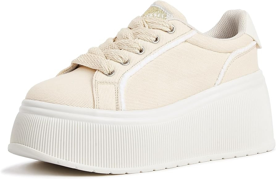 LUCKY STEP Women's Platform Fashion Sneakers Classic Wedge Canvas Casual Low Top Retro Walking Sh... | Amazon (US)