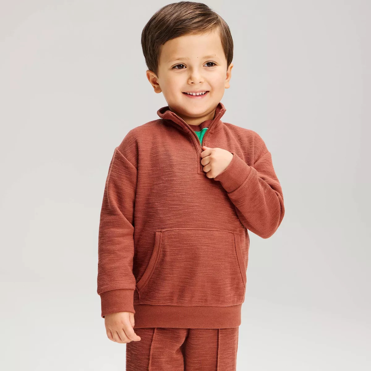 Toddler Boys' Quarter Zip Mock Turtleneck Sweatshirt - Cat & Jack™ Brown 4T | Target