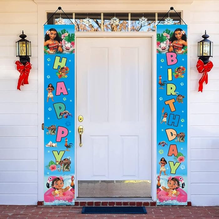 2Pcs Moanana Birthday Porch Sign Door Hanging Banner Party Supplies for Kids Door Decorations | Amazon (US)