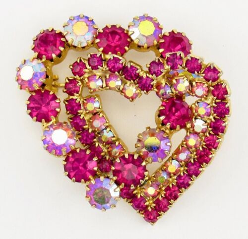 Details about   Valentine Day Fuchsia Pink AB Rhinestone Intertwined Double Hearts Brooch Pin | eBay US