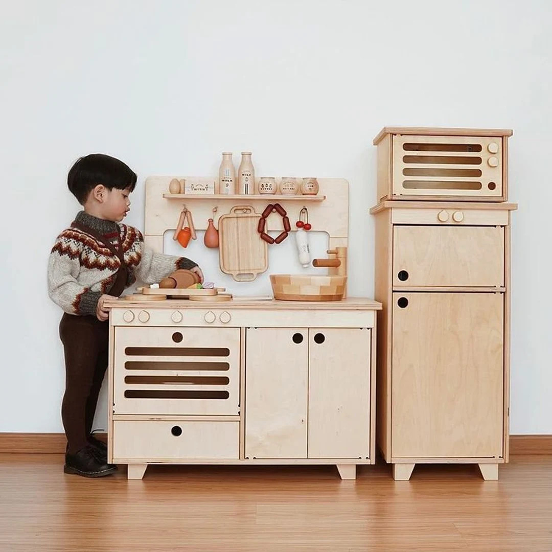 Montessori Wooden Play Kitchen  Natural Wood - Etsy | Etsy (US)