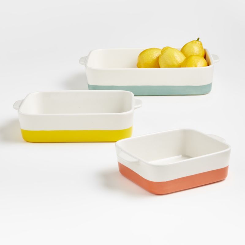 Maeve Dipped Ceramic Baking Dishes, Set of 3 | Crate and Barrel | Crate & Barrel