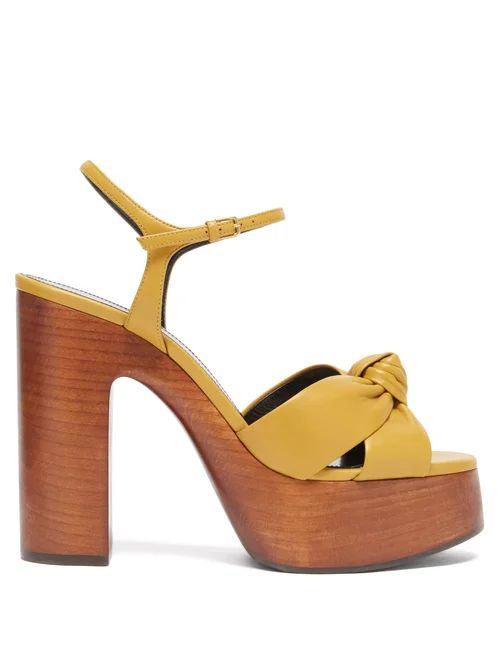 Saint Laurent - Bianca Knotted Leather And Wood Platform Sandals - Womens - Dark Yellow | Matches (US)