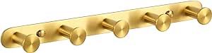 Towel Hook Rack Brushed Gold, Angle Simple SUS304 Stainless Steel Bathroom Hook Rail 5 Hooks, Uti... | Amazon (US)