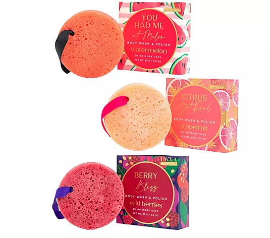 LWYA by Kim Gravel Body Wash & Polish Buffers Fruit Trio - QVC.com | QVC