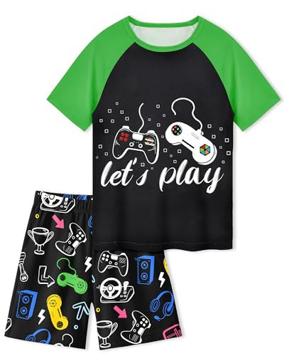 PASHOP Boys Pajama Little Boys Summer Pajamas 2 Piece Short Sleeve Top and Shorts Sets Gamer Kids Pjs Sleepwears Size 7-8 | Amazon (US)