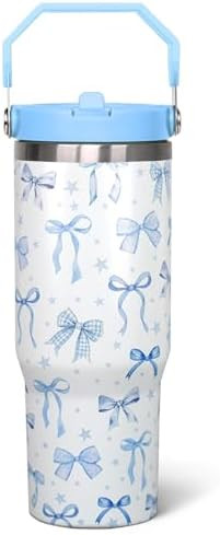 30 Oz Blue Bow Flip Tumbler With Lid and Straw, Coffee Travel Mug, Blue Bow Gifts for Women Girls... | Amazon (US)