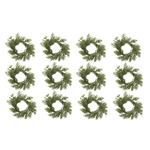 Lovmeety 12 Pcs Artificial Pine Needle Napkin Rings, Faux Pine Needles Wreath Candle Ring Fake Green Napkin Ring Mini Christmas Wreath Napkins Rings for Party Table Centerpieces Decor | Amazon (US)