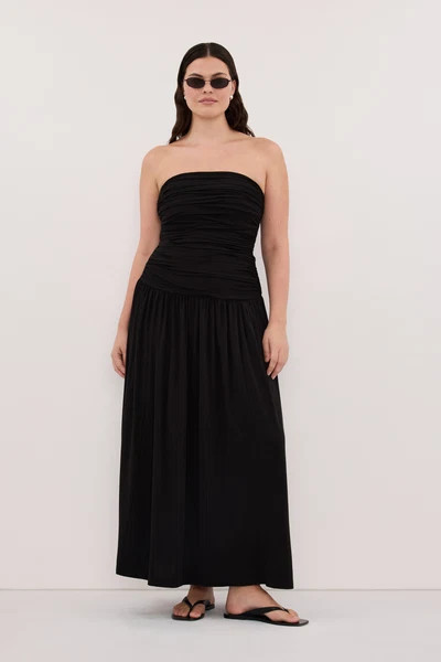 SHARI BLACK BANDEAU MIDI DRESS | DISSH