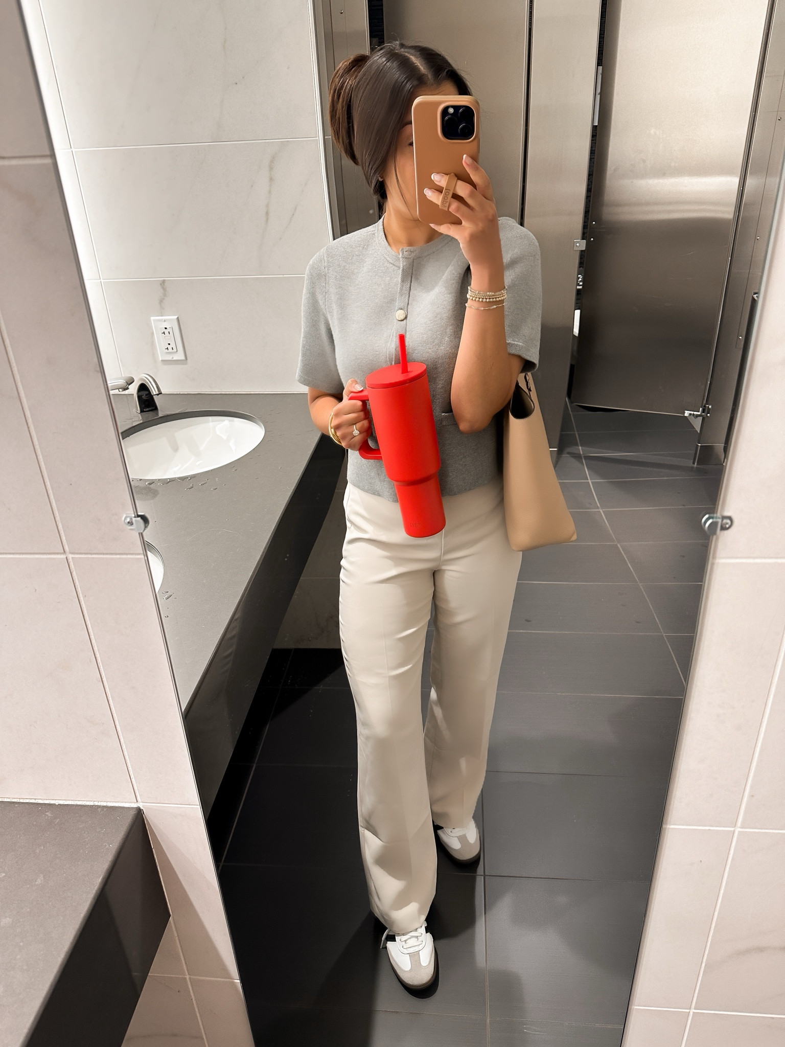 Pops of red for fall 😍 wore this short sleeve cardigan the other day and love how the grey and red looked together ❤️✨

Petite work outfit, gray cardigan, grey cardigan, Abercrombie new arrivals, work outfit inspo, fall work outfit, transitional work outfits, summer to fall work look, fall outfit inspo, fall work look, petite pants, petite work pants, old money outfits, Sophia Richie look, jcrew cardigan, burgundy, red fall, pop of red 