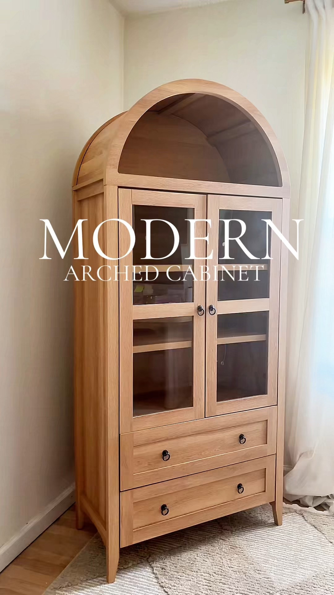 Modern arched cabinet in oak finish 

Furniture finds, arched bookcase, pantry, storage solutions 

#LTKHome