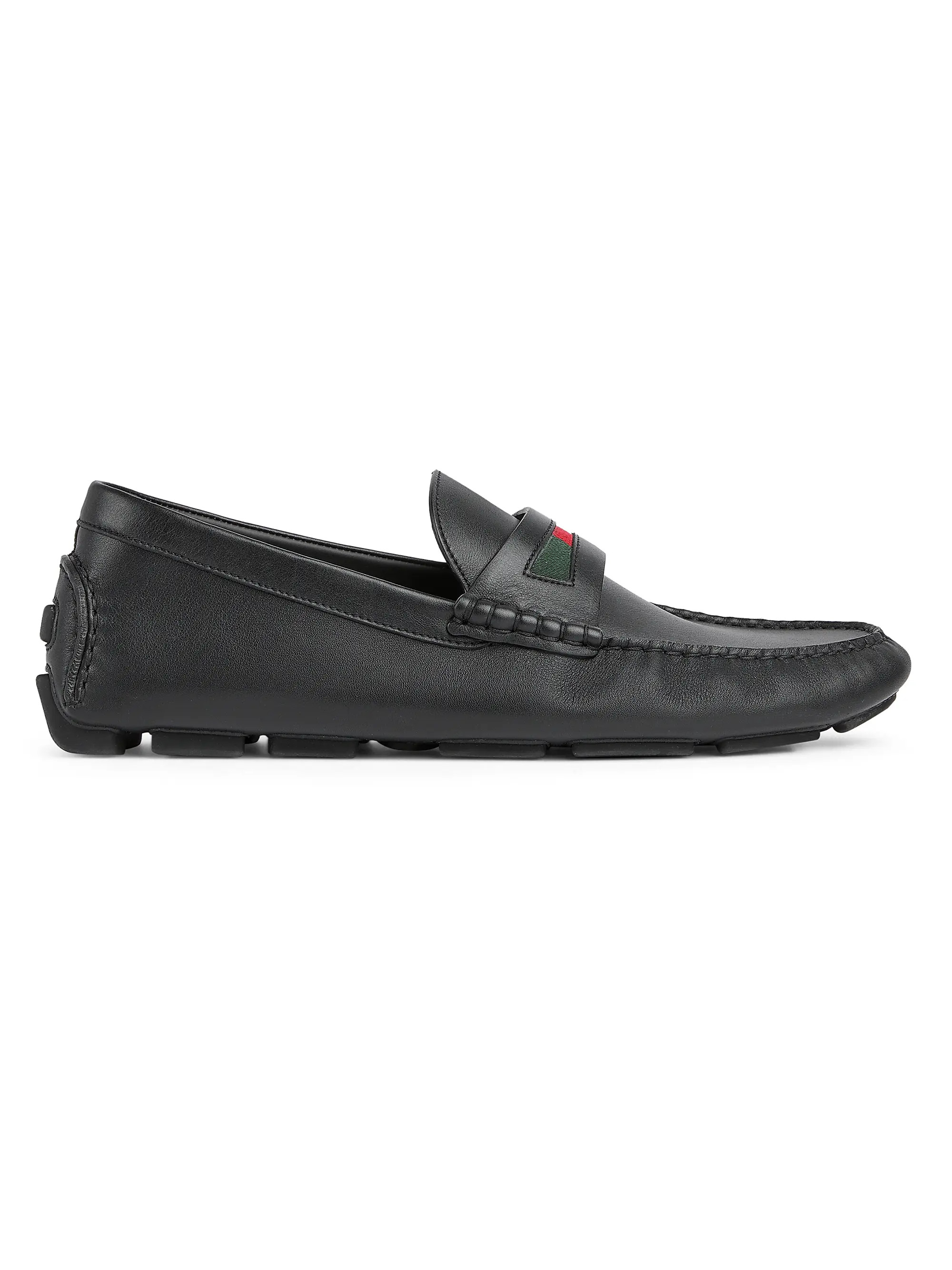 Gucci Embroidered Web Leather Driving Loafers | Saks Fifth Avenue | Saks Fifth Avenue