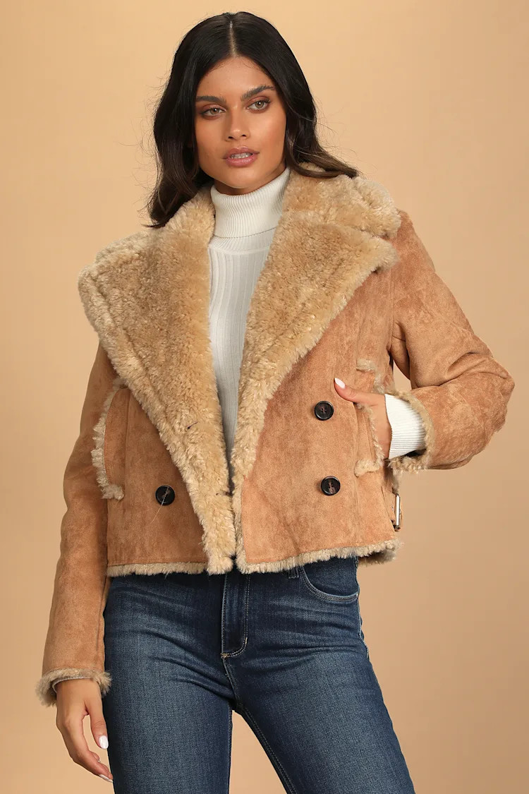 Chic Attitude Camel Suede Cropped Double-Breasted Coat | Lulus (US)