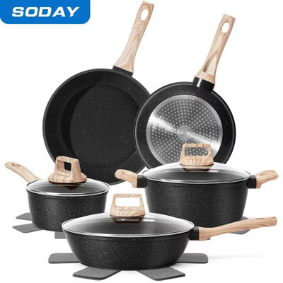 SODAY 12pcs Pots and Pans Set Non Stick Kitchen Cookware Sets Induction Cookware Nonstick Granite Cooking Set with Frying Pans, Saucepans | Target