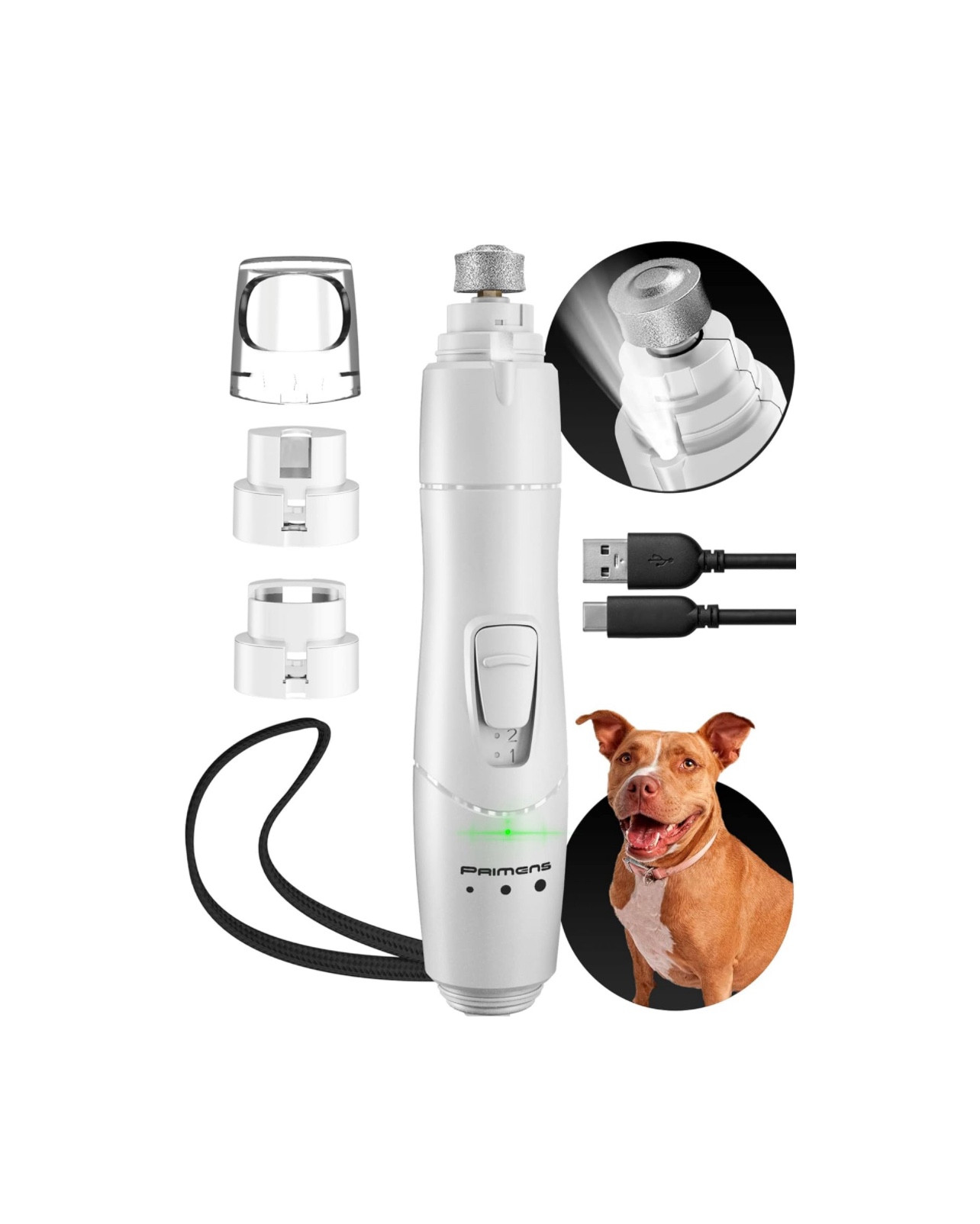 Dog Nail Grinder with LED Light, Rechargeable Dog Nail Grinder for Large Dogs, Medium & Small Dogs, Professional Pet Nail Grinder for Dogs Quiet Soft Puppy Grooming, Cat Nail Grinder, Dog Nail 