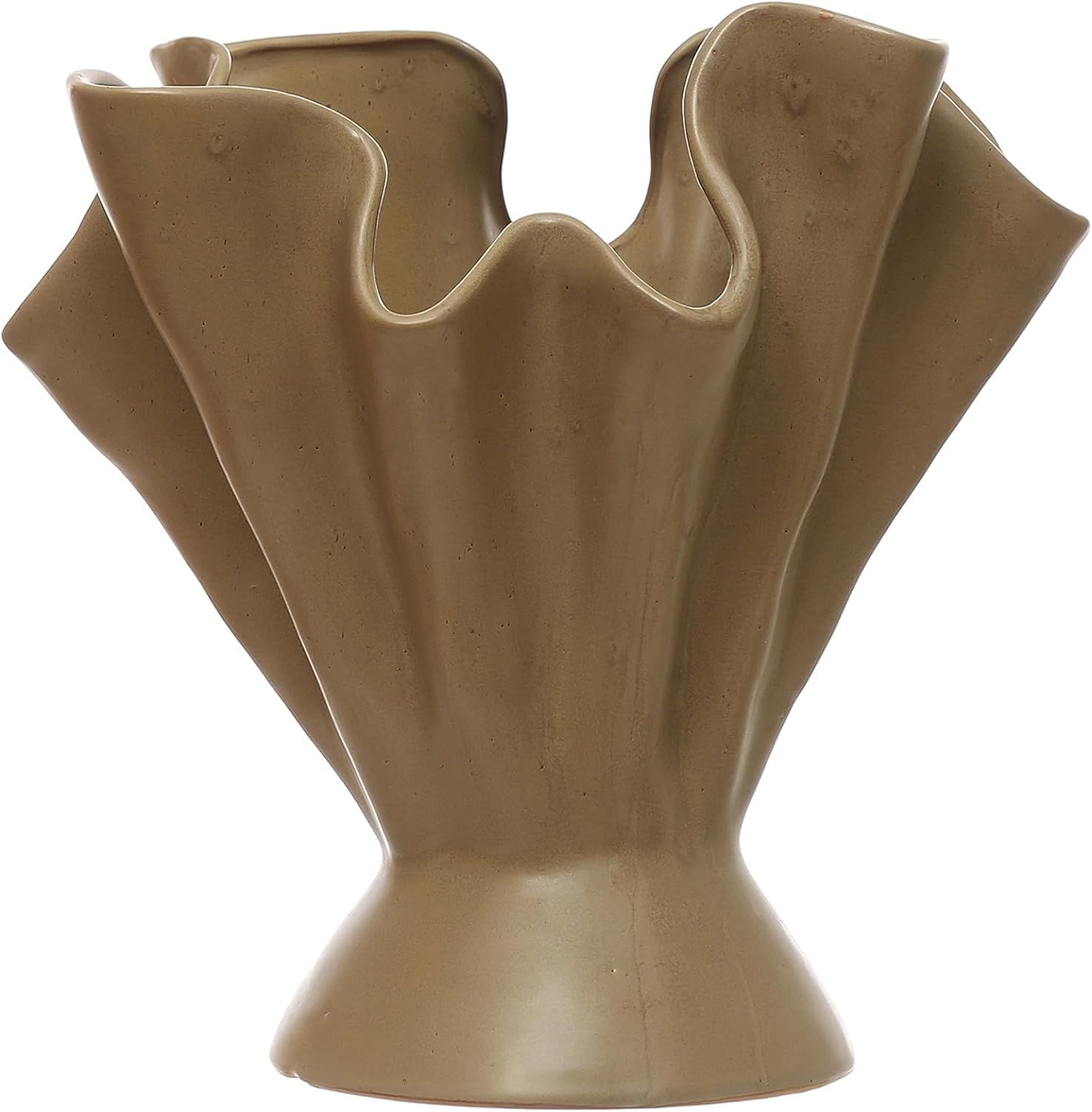 Bloomingville 11.25 Inches Stoneware Ruffled Reactive Glaze, Sage Vase | Amazon (US)