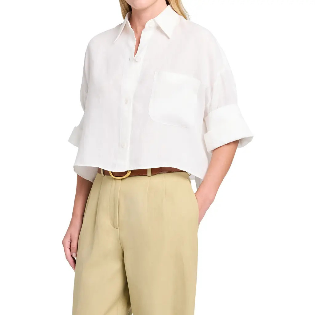 TWP Next Ex Crop Linen Button-Up Shirt in White at Nordstrom, Size X-Small/small | Nordstrom