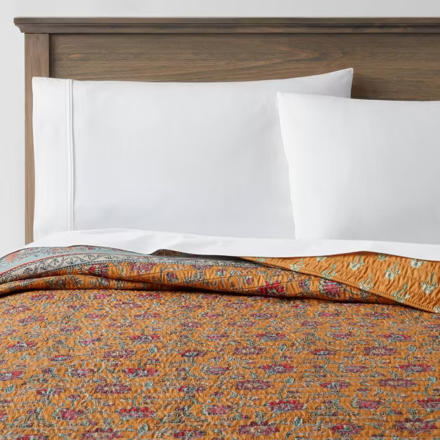 Floral Border Printed Quilt Dark Gold - Threshold™ | Target