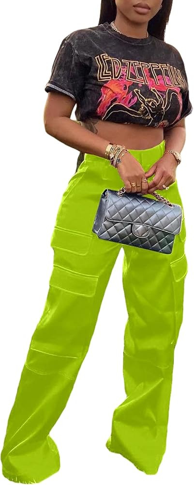 XZLUFNY Cinch Waist Cargo Pant Nightclub Button and Zipper Closure Highwaist Breathable Baggy Leg... | Amazon (US)