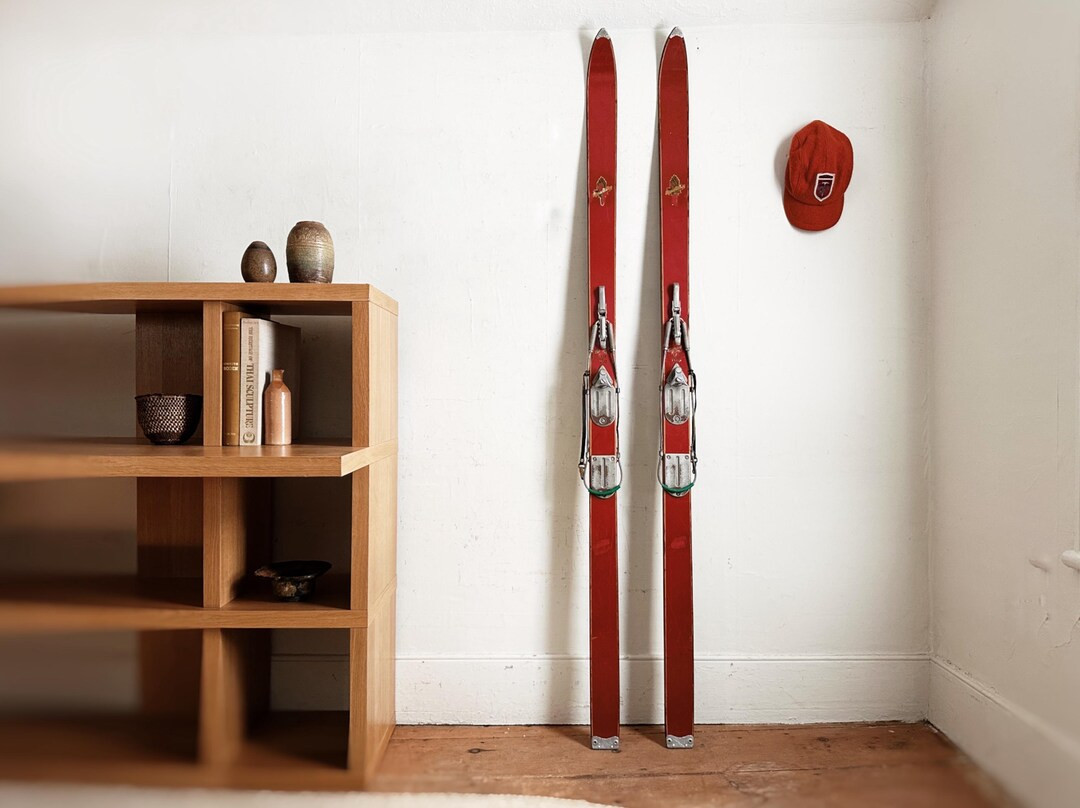 Vintage Wood Skis Christmas Decor Red White and Blue Rustic Lodge Cabin Farmhouse Decor - Etsy | Etsy (US)