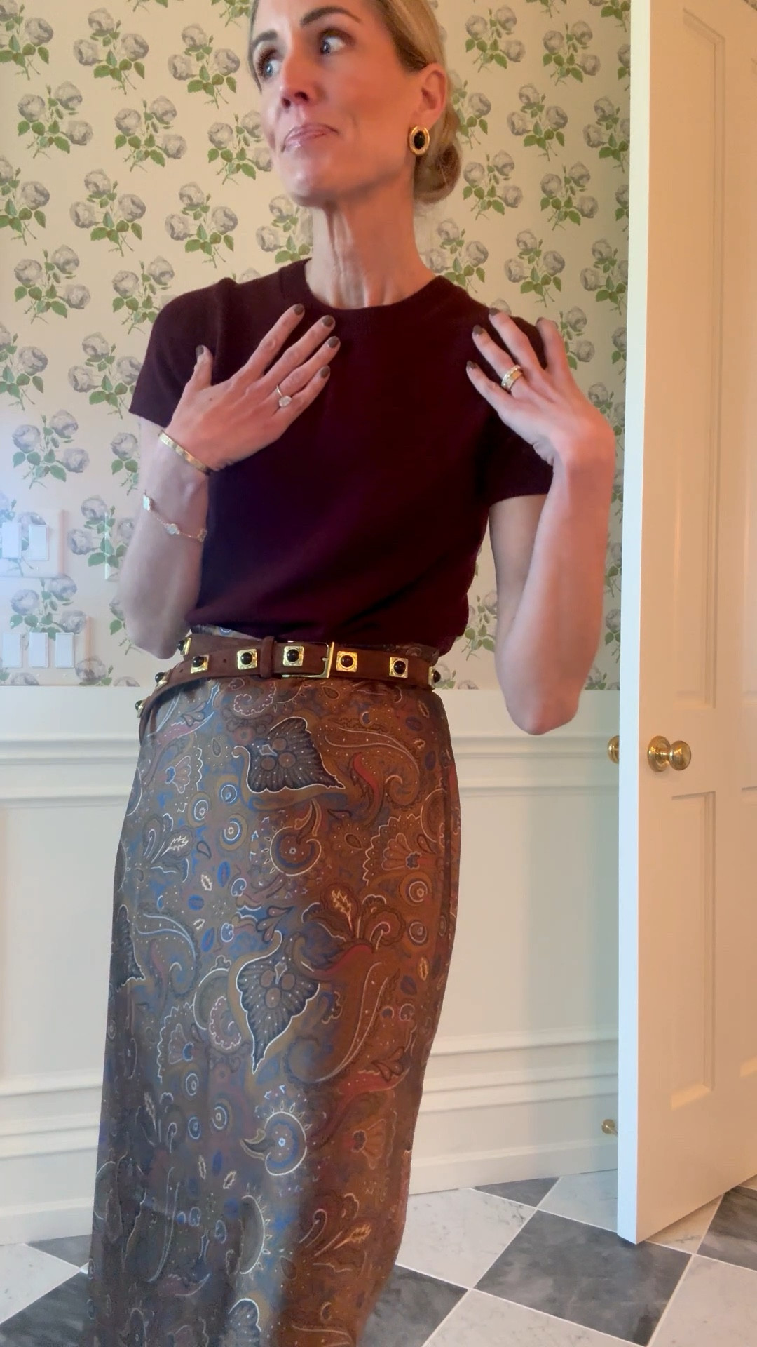 Thanksgiving holiday looks. Sizing details below:
Top: small
Belt: xs
Skirt: size 2, it has some stretch 

#LTKTall #LTKgrwm #LTKOver40