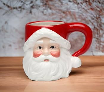 Christmas Ceramic Classic Santa Heads Beverage Drinking Mugs, Red & White, Set of 4, Medium, 5.5"... | Amazon (US)