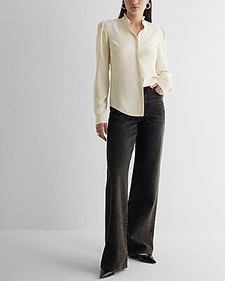 Ruffle Neck Relaxed Portofino Shirt | Express