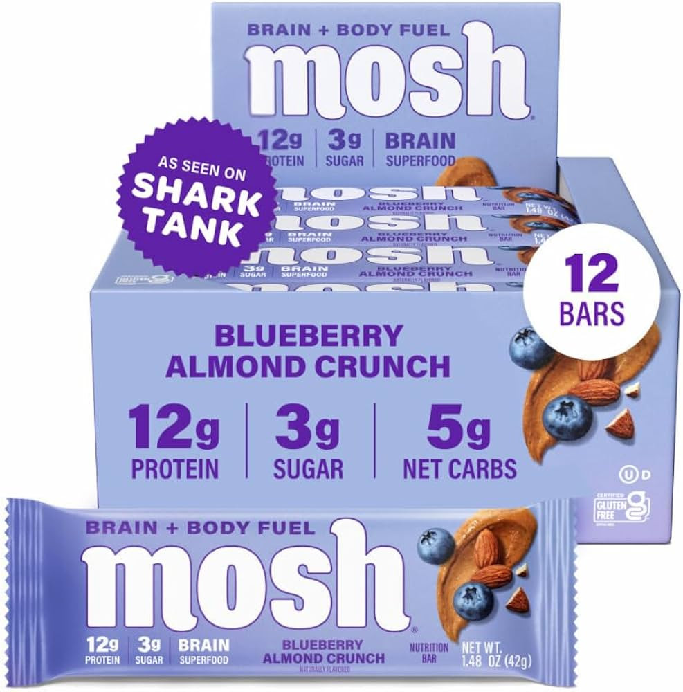MOSH Blueberry Almond Crunch Keto Protein Bars, High Fiber, Low Carb, Gluten Free, High Protein, ... | Amazon (US)