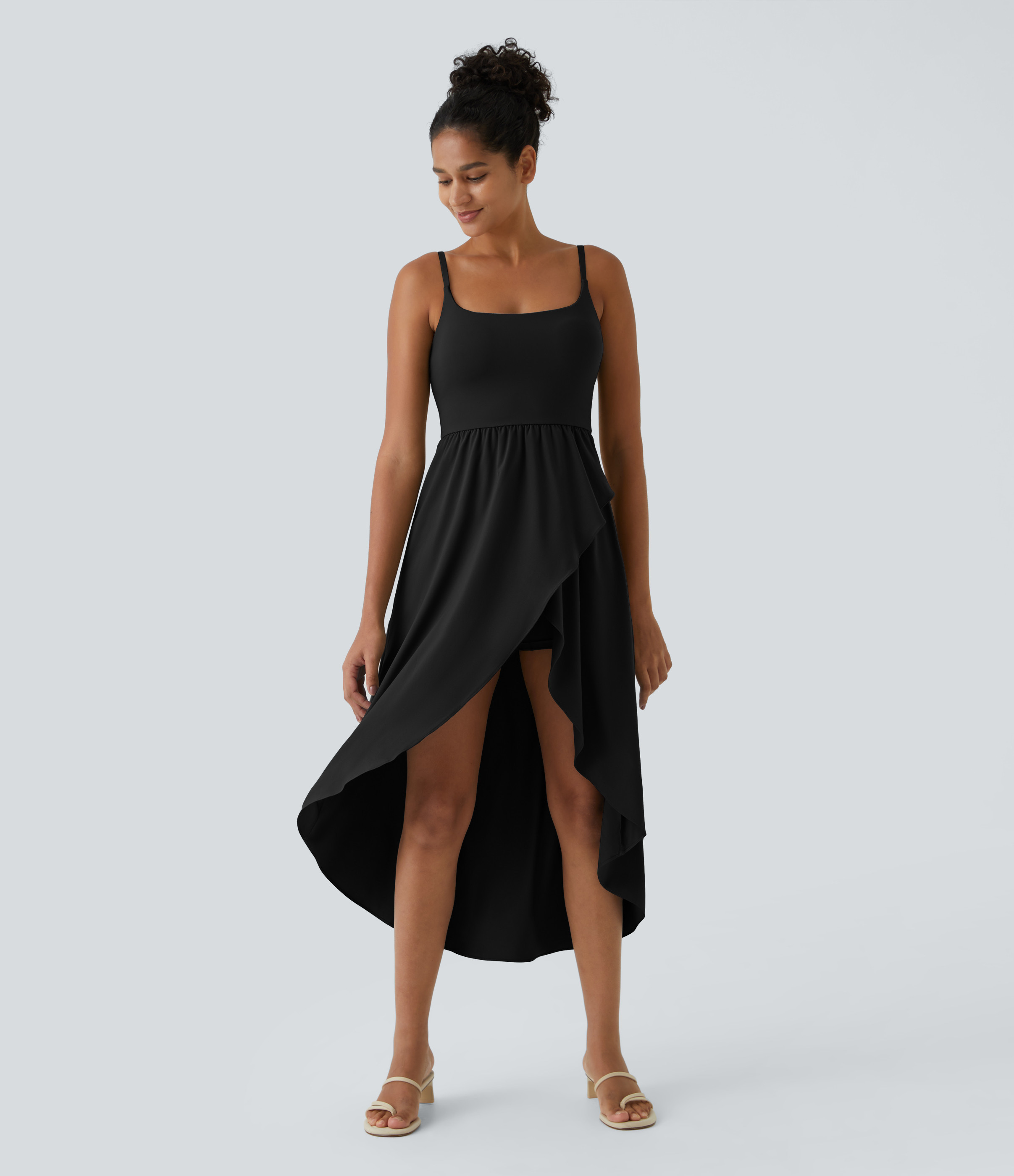 Halara Breezeful™ High Low 2-Piece Pocket Flowy Midi Quick Dry Casual Dress Casual Dress - Black - XS slip dress beach dress ruched dress | HALARA