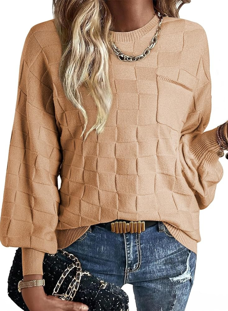 SHEWIN Fall Sweaters for Women 2024 Casual Batwing Sleeve Pullover Tops Loose Crew Neck Lightweig... | Amazon (US)