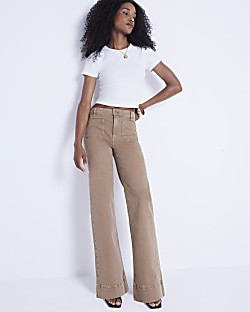 Beige High Waisted wide leg jeans | River Island (UK & IE)
