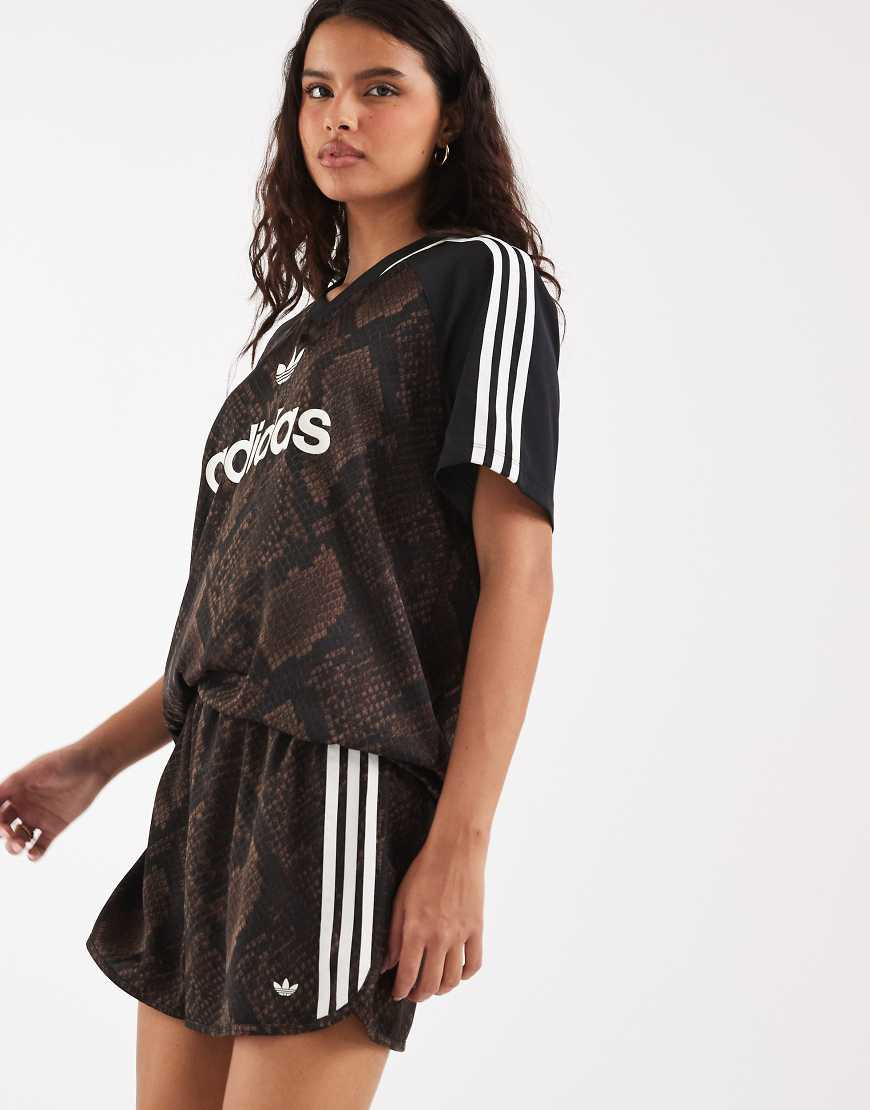 adidas Originals snake print satin shorts in dark brown | ASOS (Global)