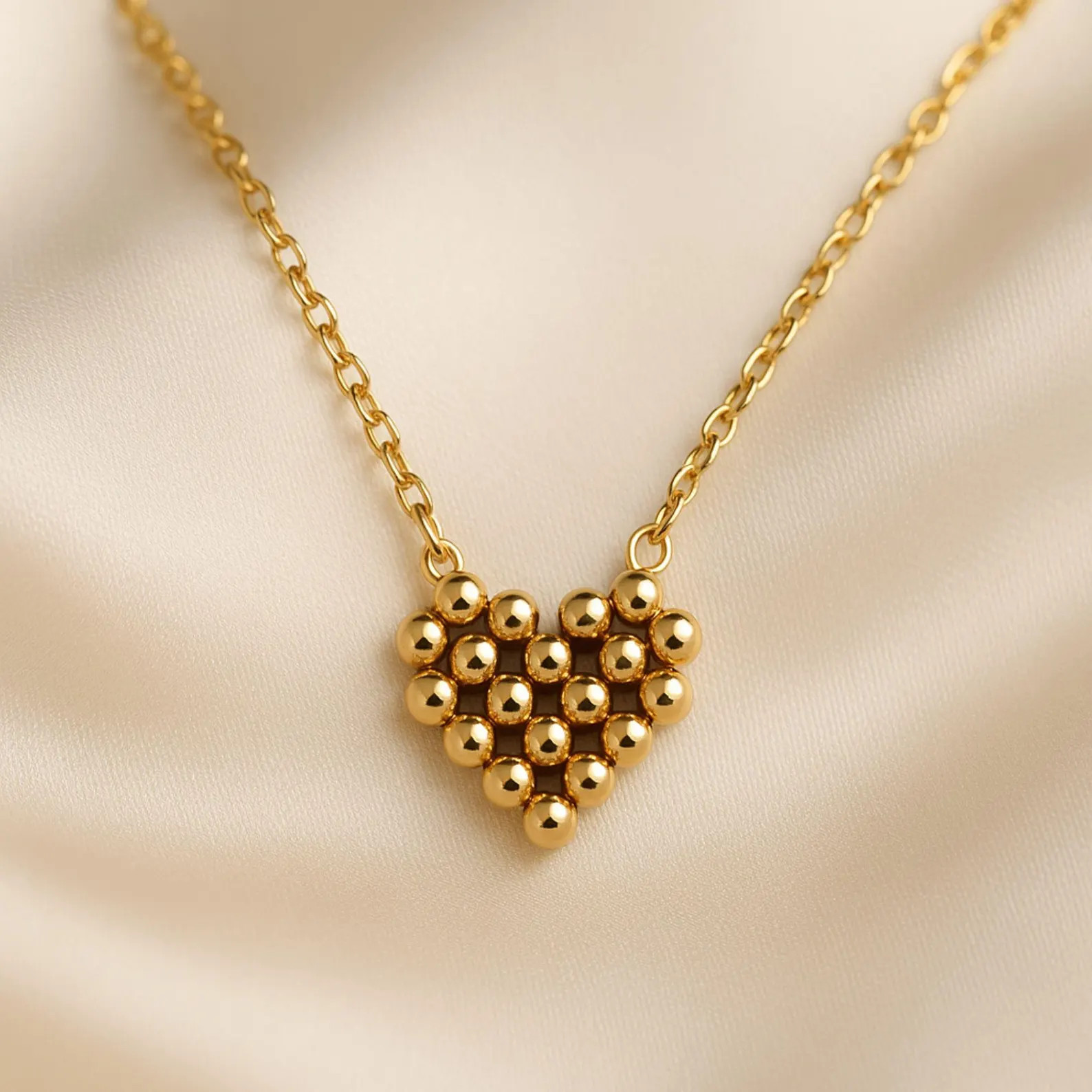 Stainless Steel Heart Bead Necklace | Minimalist Gold Heart Pendant | Waterproof Jewelry | Etsy (US)