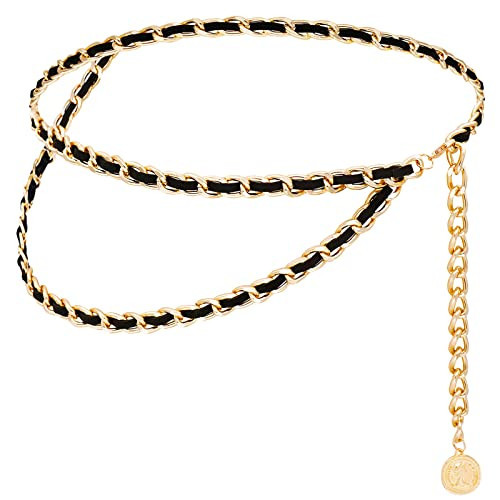 HIQUACC Leather Chain Belts for Women Girls, Layered Body Chain Belts Metal Waist Chain for Dress Vest Jeans | Amazon (US)