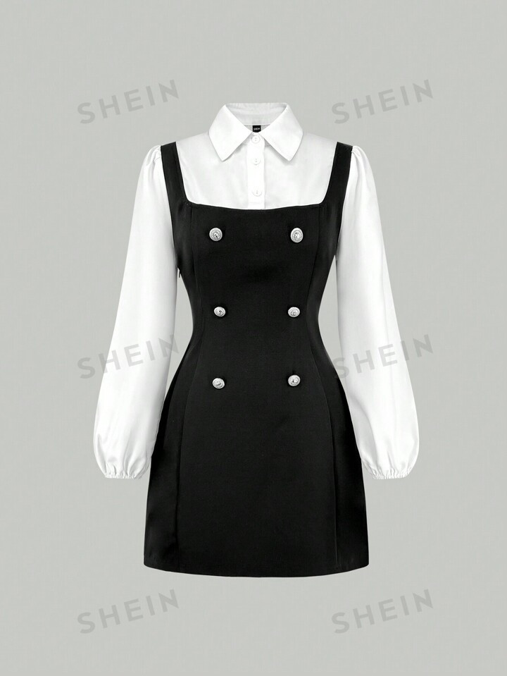 SHEIN MOD Abito Donna 2 In 1 Con Blocchi Di Colore E Cuciture | SHEIN