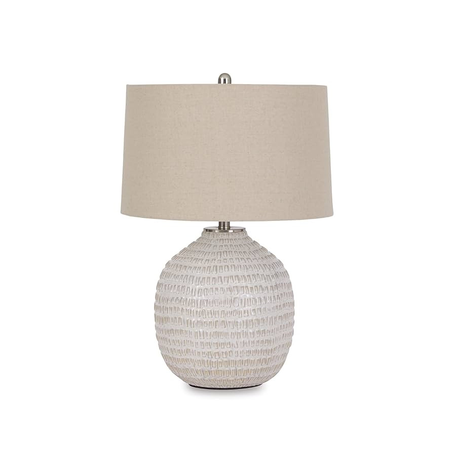 Signature Design by Ashley Jamon Contemporary 26" Round Textured Ceramic Table Lamp, Beige | Amazon (US)