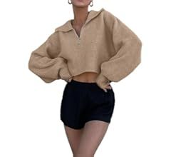 EMMIOL Sweaters for Women Long Sleeve 1/4 Zipper V Neck Drop Shoulder Casual Sweatshirt Oversize ... | Amazon (US)