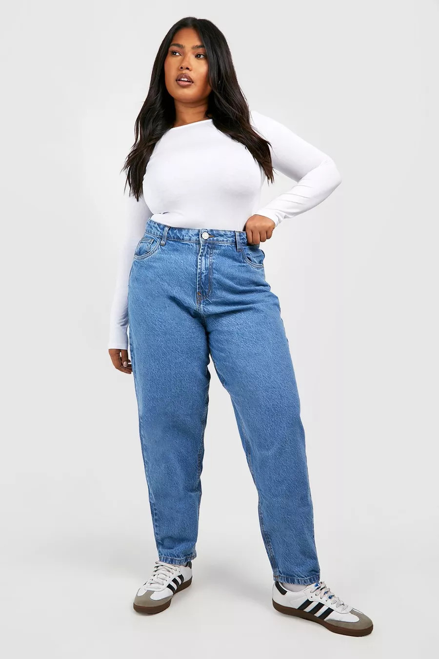 Plus Basic High Rise Mom Jeans | Boohoo.com (UK & IE)